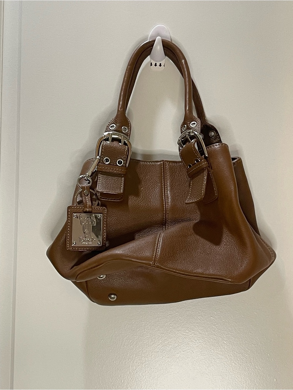 Tignanello Perfect 10 Brown Pebbled Leather Bag with Silver Hardware
